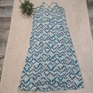Old Navy Teal Multicolor Geo Sleeveless Maxi Slip Dress, Size Large